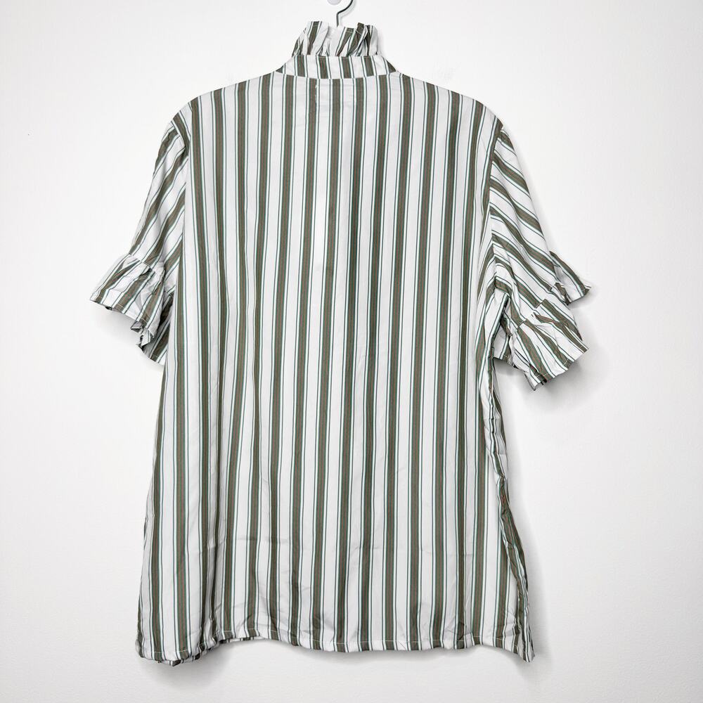 Mille Vanessa Top XL Green Stripe Ruffle Cotton Resort Blouse NWT - Picture 5 of 8